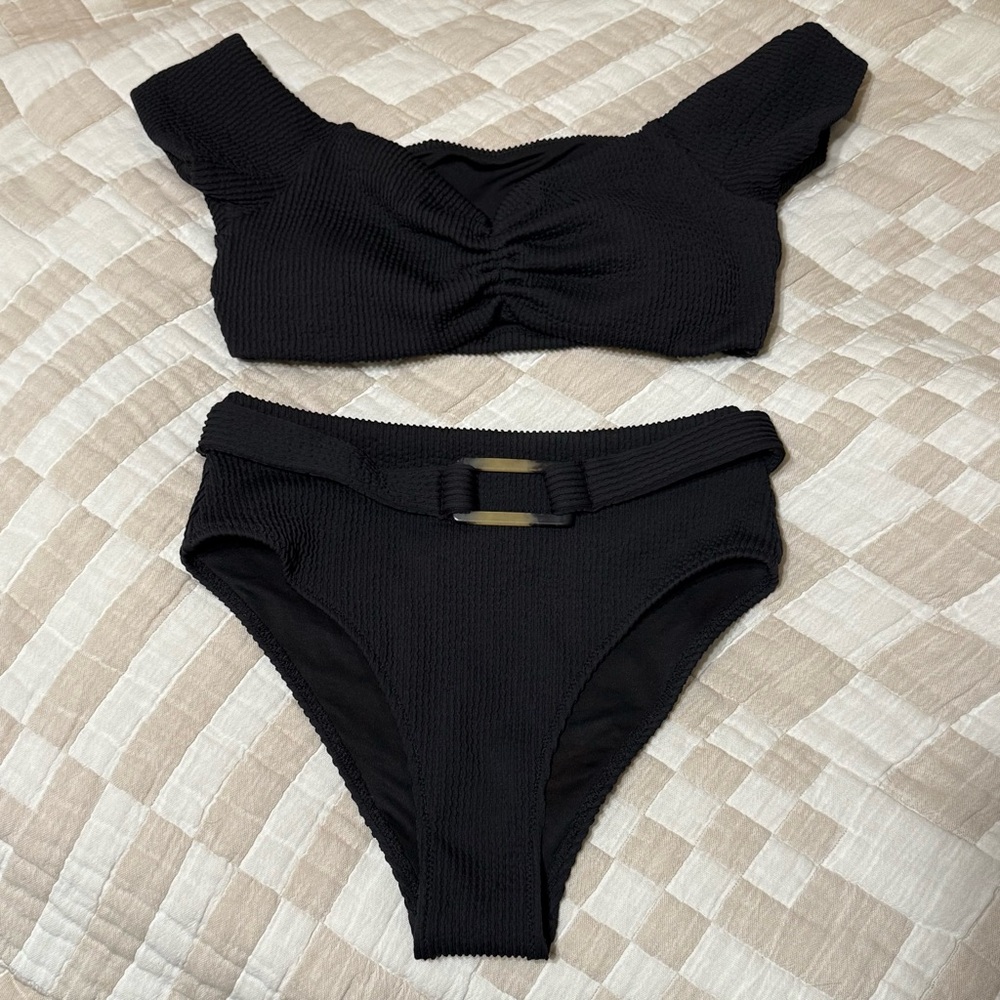 H&M Ribbed Bikini Set in Black - Size Small Top & Size 6 Bottom